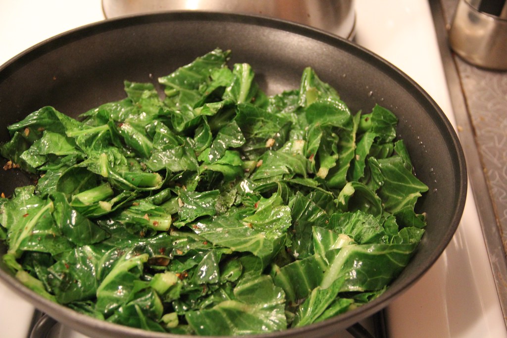 sautéed collard greens in a pan