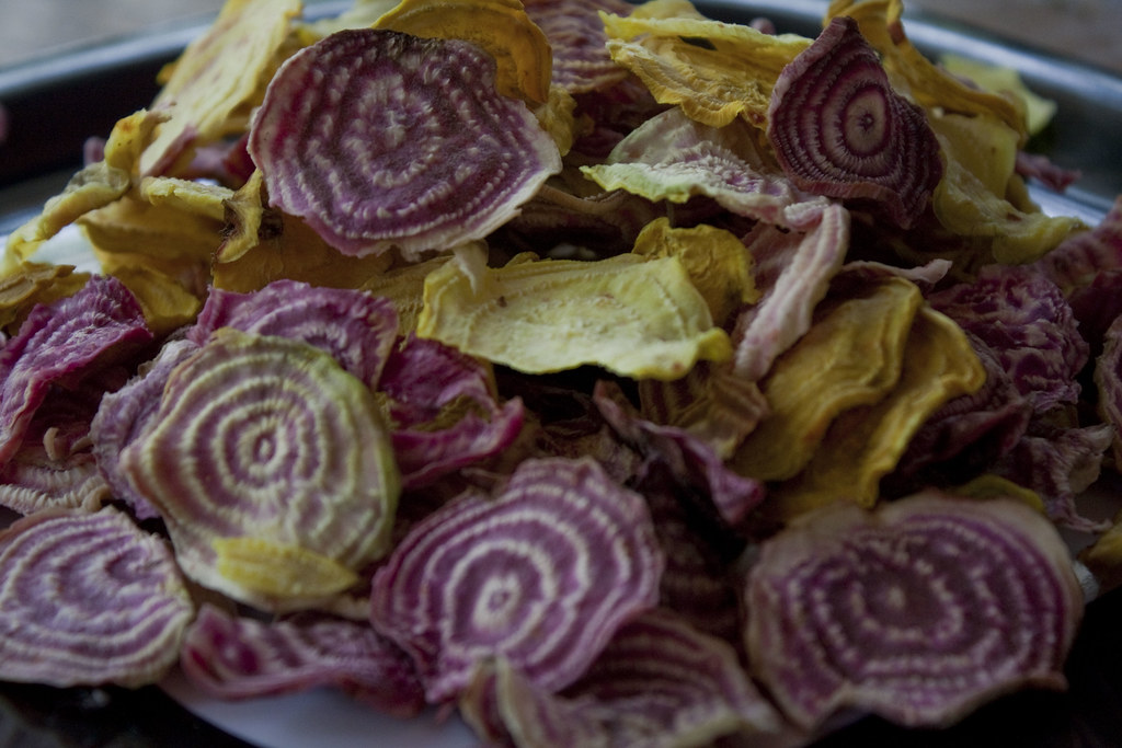 Photo of tray of Beet Chips