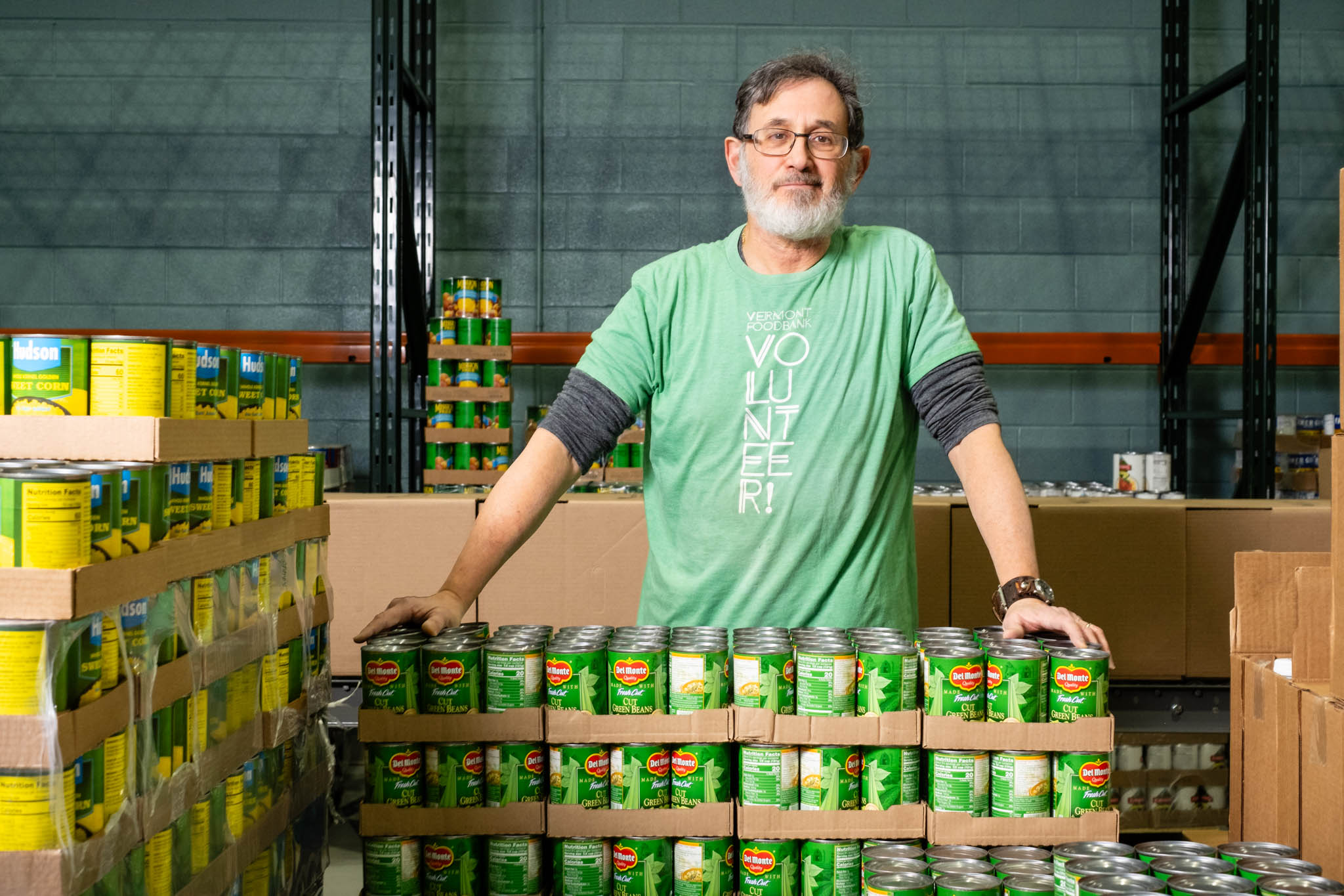 Peter is a volunteer at Vermont Foodbank who works weekly in the warehouse sorting and packing food for neighbors facing hunger.